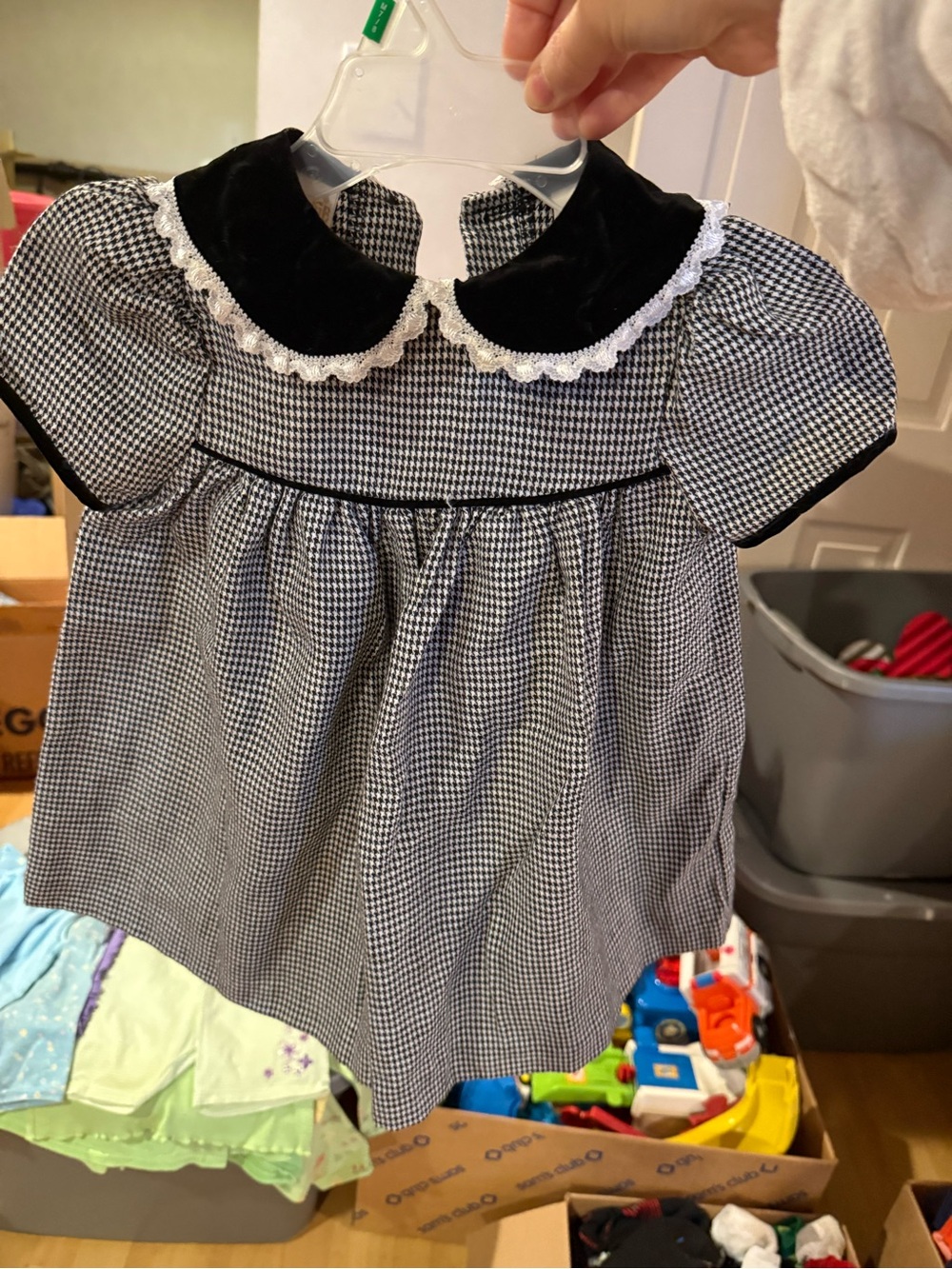 Black & White Gingham Baby Dress with matching pea coat and hat